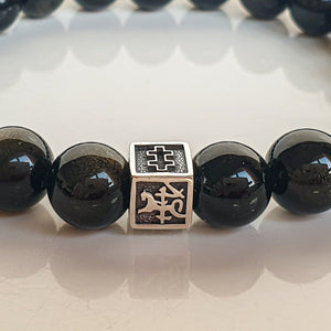 Obsidian Silver Bracelet for Men Vytis "Inner Strength"