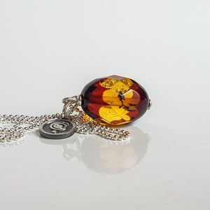 Set of Amber Silver Pendant Necklace and Bracelet for Women "Sun Stories"