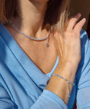 Load image into Gallery viewer, Set of Aquamarine A+ cube Silver 925 Necklace and Bracelet for Women "Stone of Faith"