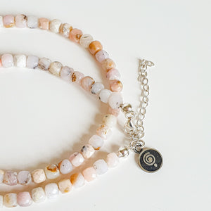 Set of Pink Opal Delicate Silver Necklace and Bracelet for Women "Self Love"