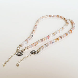 Set of Pink Opal Delicate Silver Necklace and Bracelet for Women "Self Love"