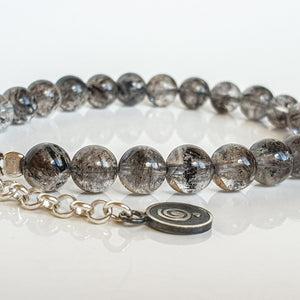 Herkimer Diamond from US Silver Bracelet "Stone of Light" - round beads 7-8 mm
