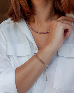 Set of Purple Tourmaline A+ Silver Necklace and Bracelet "Harmony" - Petit Secret