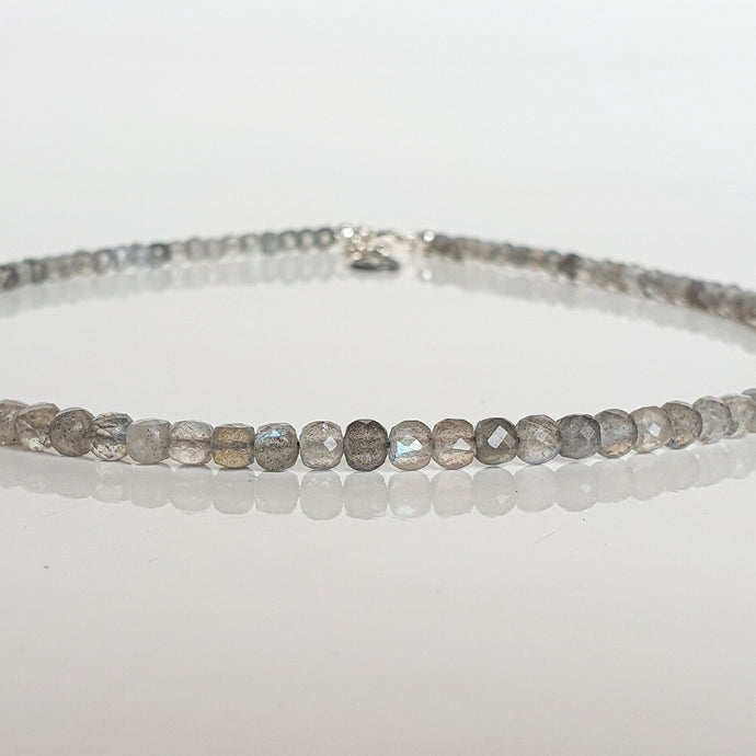 Labradorite A+ Cube Beads Silver Necklace 