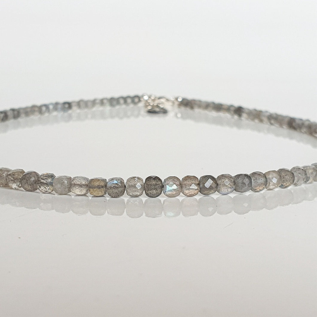 Labradorite A+ Cube Beads Silver Necklace 