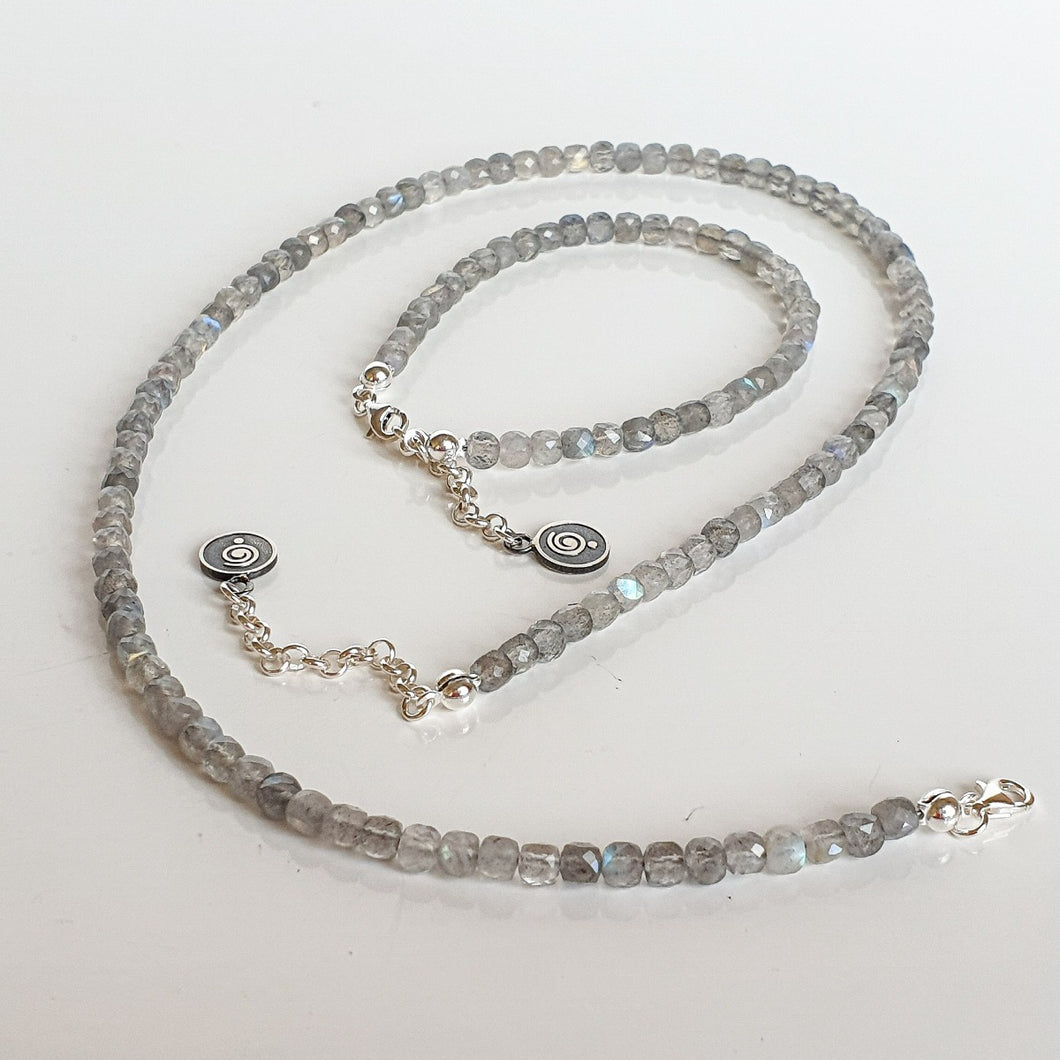 Set of Labradorite A+ Silver Necklace and Bracelet 