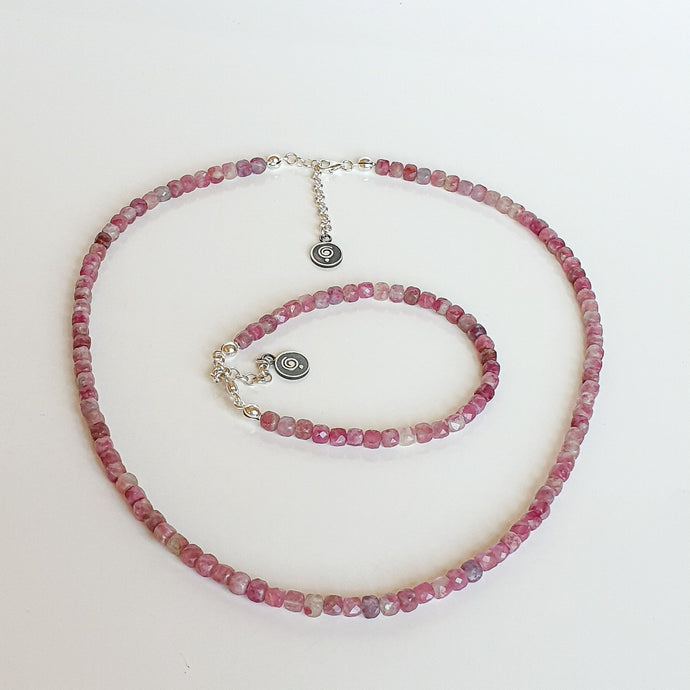 Set of Purple Tourmaline A+ Silver Necklace and Bracelet 