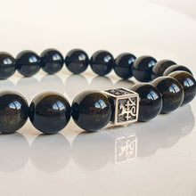 Load image into Gallery viewer, Obsidian Silver Bracelet for Men Vytis &quot;Inner Strength&quot;