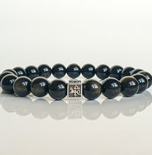 Load image into Gallery viewer, Obsidian Silver Bracelet for Men Vytis &quot;Inner Strength&quot;