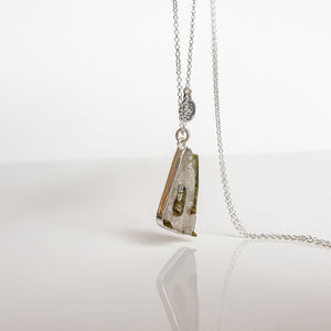 Mountain Crystal and Green Tourmaline Silver Pendant Necklace "Pure Harmony"