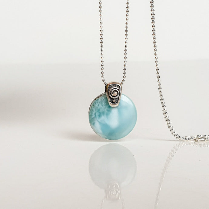 Larimar AA+ from Dominican Republic Silver Pendant with Chain 