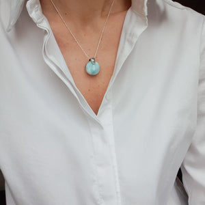 Larimar AA+ from Dominican Republic Silver Pendant with Chain "Blue Serenity"