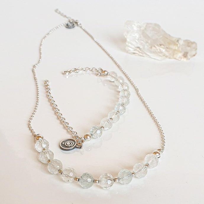Set of Topaz Necklace and Bracelet for Women 