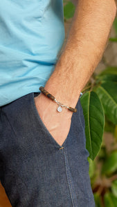 Black Amber Silver Bracelet for Men "Sun Stories"