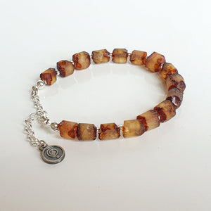 Set of Amber Silver Long Pendant Necklace and Bracelet for Women "Sun Stories"