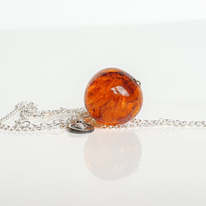 Set of Amber Silver Long Pendant Necklace and Bracelet for Women "Sun Stories"