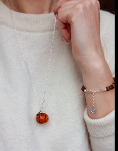 Amber Silver Pendant Necklace for Women "Sun Stories"