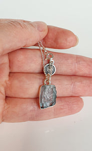 Aquamarine raw AAA+ Silver Pendant with chain for Women "Stone of Faith"