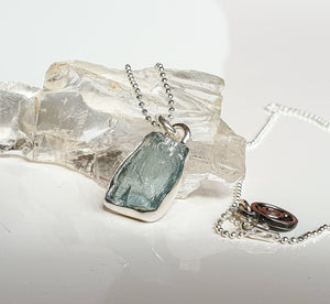 Aquamarine raw AAA+ Silver Pendant with chain for Women "Stone of Faith"