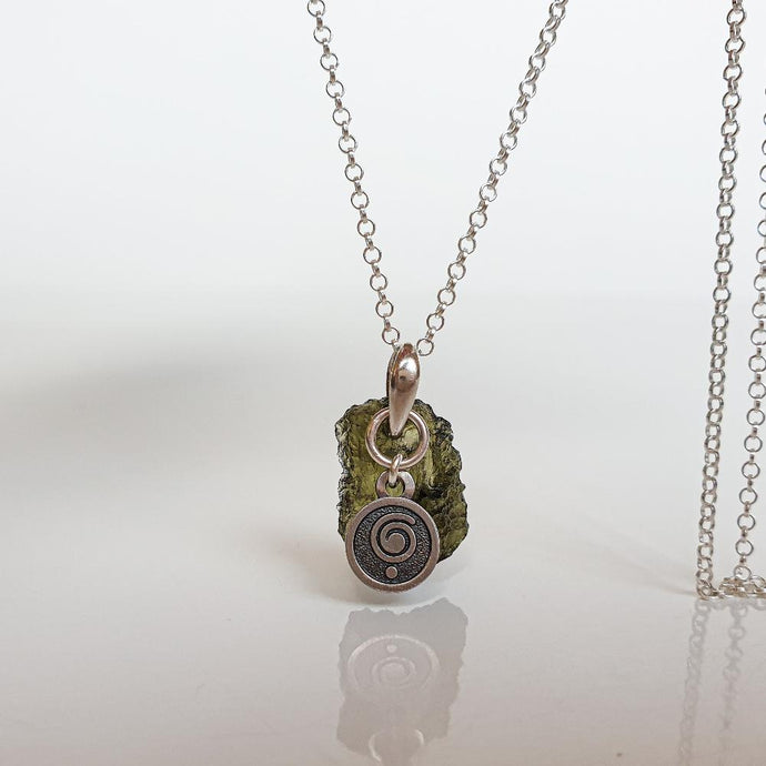 Legendary Moldavite Silver Pendant from Czech republic 