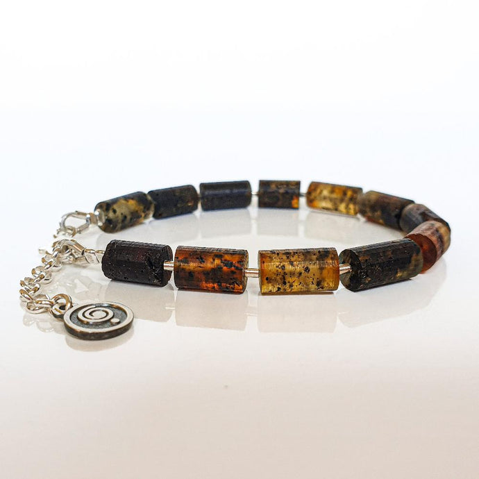 Black Baltic Amber Adjustable Silver 925 Bracelet for Women 