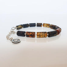 Load image into Gallery viewer, Black  Baltic Amber Adjustable Silver Bracelet for Women &quot;Sun Stories&quot;