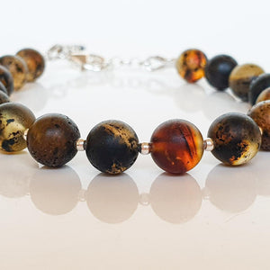 Amber Adjustable Silver Bracelet for Women 8 mm "Sun Stories"