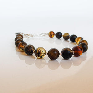 Amber Adjustable Silver Bracelet for Women 8 mm "Sun Stories"