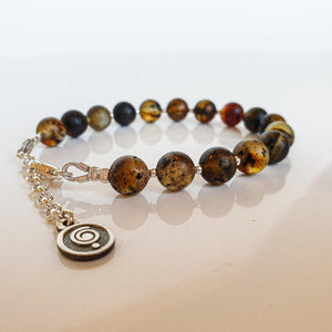 Amber Adjustable Silver Bracelet for Women 8 mm "Sun Stories"