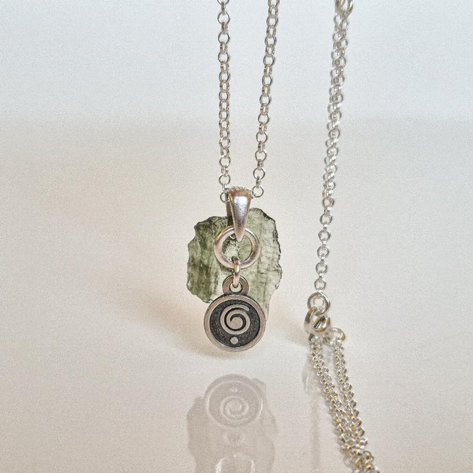 Moldavite Silver Pendant with Chain 