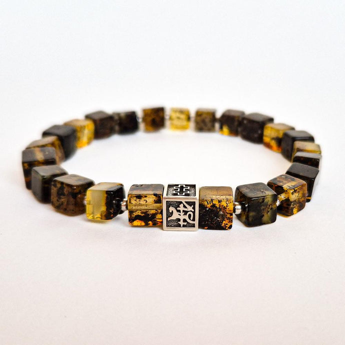 Baltic Amber Cube Silver 925 Bracelet - Vytis - 