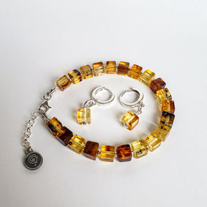 Set of Amber Silver 925 Bracelet and Earrings for Women "Sun Stories"