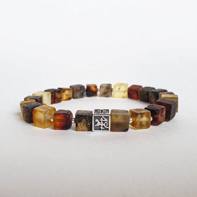 Baltic Amber Non Polished Cube Silver 925 Bracelet - Vytis - 