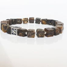 Load image into Gallery viewer, Black Baltic Amber Non Polished Cube Silver 925 Bracelet - Vytis - &quot;Sun Stories&quot;