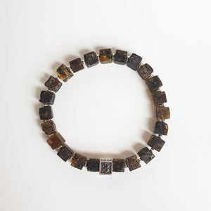Black Baltic Amber Non Polished Cube Silver 925 Bracelet - Vytis - "Sun Stories"