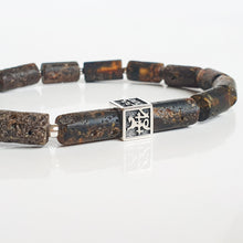 Load image into Gallery viewer, Black Row Amber Silver 925 Bracelet - Vytis - &quot;Sun Stories&quot;