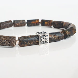 Black Row Amber Silver 925 Bracelet - Vytis - "Sun Stories"