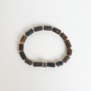 Black Row Amber Silver 925 Bracelet - Vytis - "Sun Stories"
