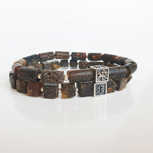 Load image into Gallery viewer, Black Baltic Amber Non Polished Cube Silver 925 Bracelet - Vytis - &quot;Sun Stories&quot;