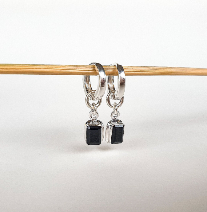 Elegant Silver Earrings with Black Spinel 