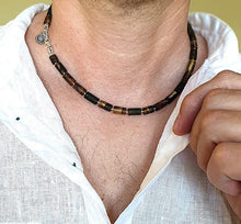 Load image into Gallery viewer, Black Amber Silver Necklace for Men &quot;Sun Stories&quot;