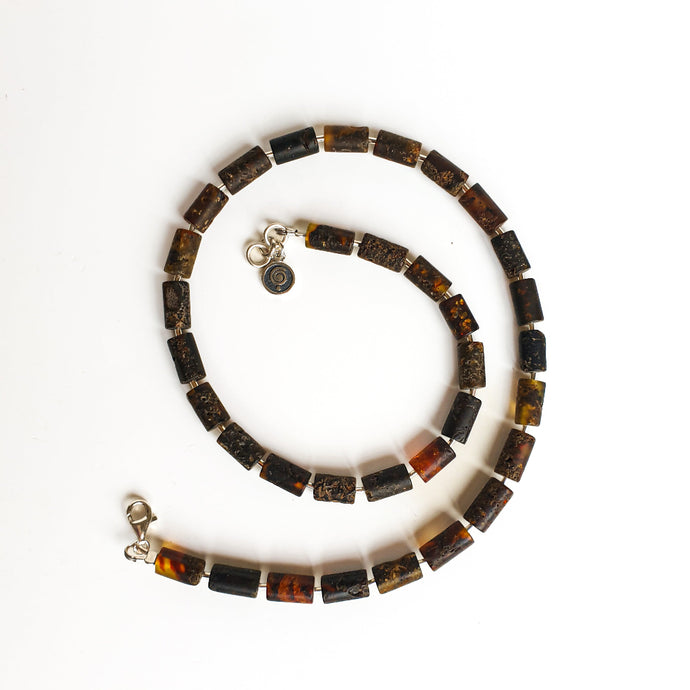 Black Raw Baltic Amber Silver 925 Necklace for Men 