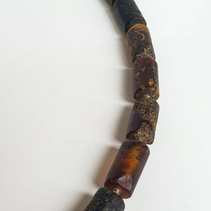 Black Raw Baltic Amber Silver 925 Necklace for Men "Sun Stories"