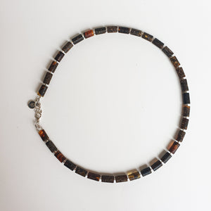 Black Raw Baltic Amber Silver 925 Necklace for Men "Sun Stories"