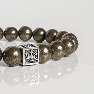 Pyrite A+ Silver Bracelet for Men - Vytis - "Positive"