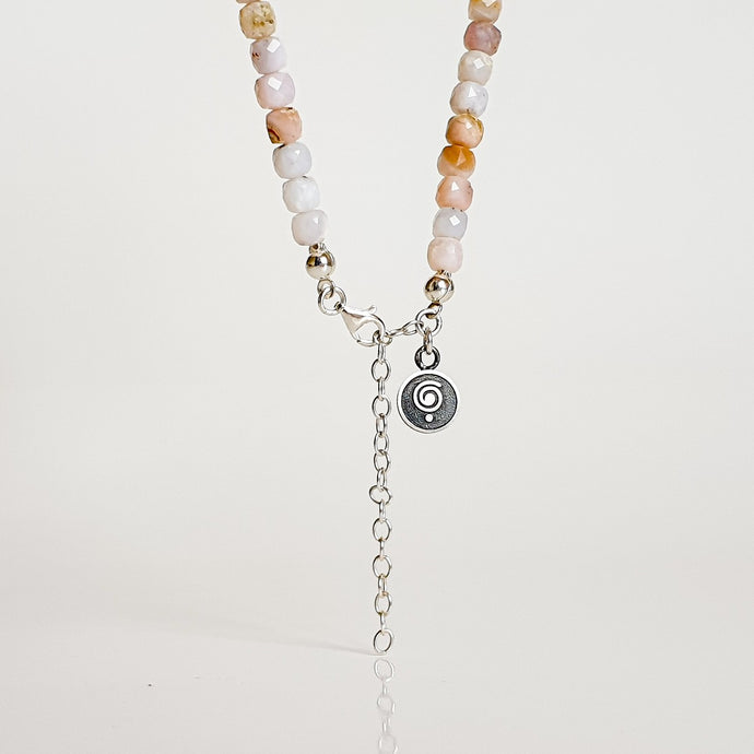 Pink Opal Silver Delicate Necklace for Women 