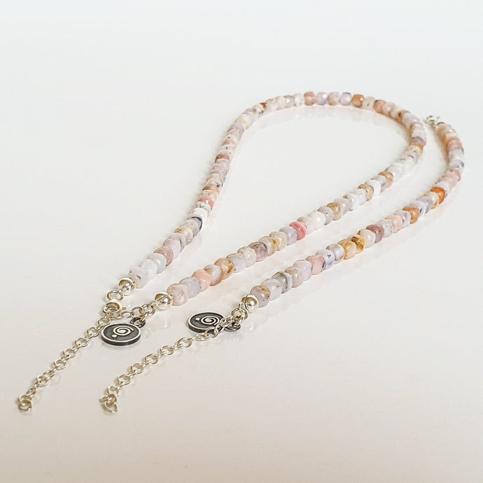 Set of Pink Opal Delicate Silver Necklace and Bracelet for Women 