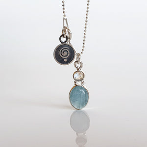 Aquamarine and Moonstone Silver Pendant with chain for Women "Stone of Faith"
