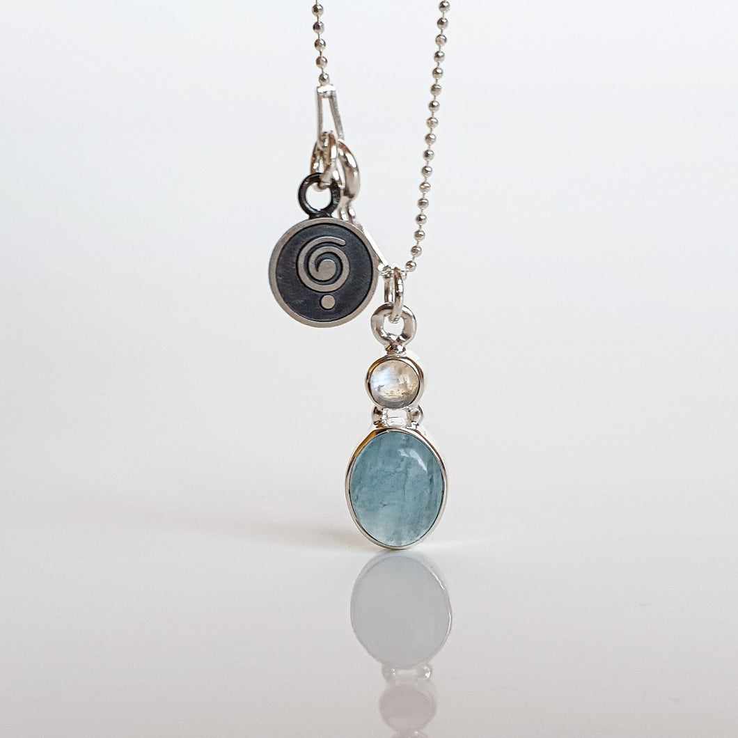Aquamarine and Moonstone Silver Pendant with chain for Women 