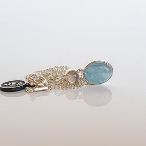 Aquamarine and Moonstone Silver Pendant with chain for Women "Stone of Faith"